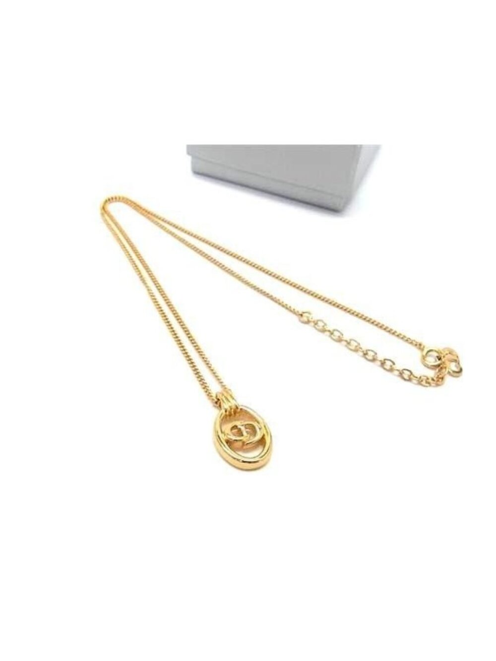 Dior Necklace Oval Logo Gold Metal Vintage
